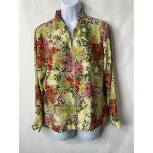 Kikit Womens Lightweight Zip Shirt Size Large Floral Spring Cottagecore Spring